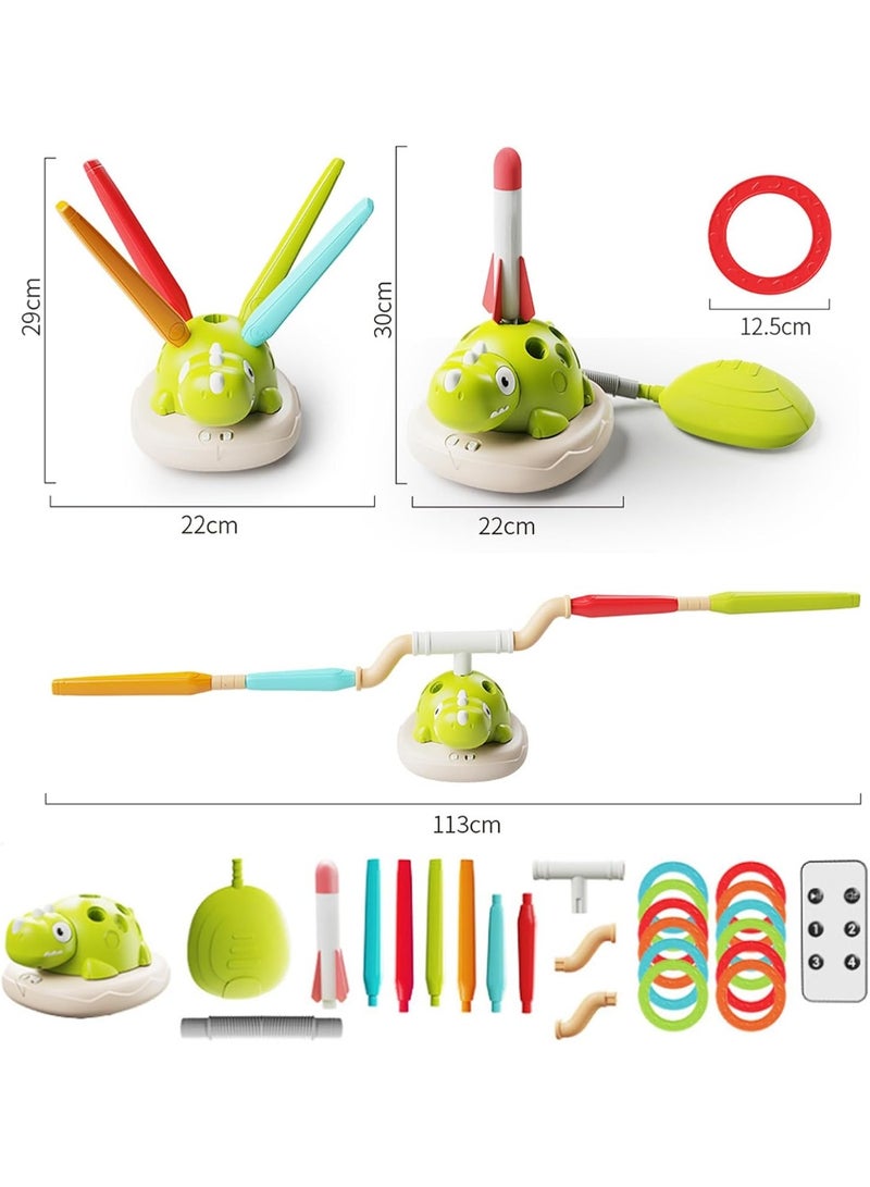 Bukela Dinosaur 3 in 1 Musical Jump, Toss Ring Game Toy and Rocket Launcher for Kids Outdoor Toys with Remote Control, Indoor Outside Birthday Gifts Girls Boys Toys for Ages 6+ - Image 2
